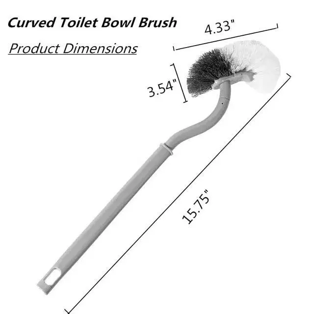 Alt view image 4 of 7 - Curved C Toilet Bowl Brush 2Pk Gray&White No Holder Bath Cleaning | Curved toilet brush cleans under rim. Comes with 2 adhesive wall hooks for space-saving storage in bathrooms.