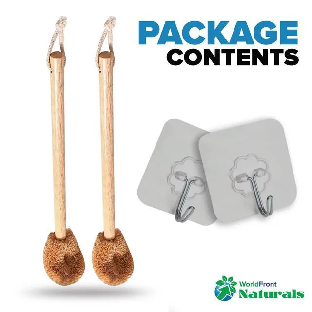 Alt view image 2 of 7 - Naturals Toilet Bowl Brush - Natural Coconut Fiber Golf Head & Long Wooden Handle for Effective Cleaning for Bathroom Toilet - Eco-Friendly & Durable - 2 Pack Brushes with 2 Wall Hooks