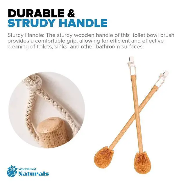 Alt view image 4 of 7 - Naturals Toilet Bowl Brush - Natural Coconut Fiber Golf Head & Long Wooden Handle for Effective Cleaning for Bathroom Toilet - Eco-Friendly & Durable - 2 Pack Brushes with 2 Wall Hooks