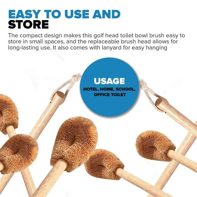 Alt view image 6 of 7 - Naturals Toilet Bowl Brush - Natural Coconut Fiber Golf Head & Long Wooden Handle for Effective Cleaning for Bathroom Toilet - Eco-Friendly & Durable - 2 Pack Brushes with 2 Wall Hooks