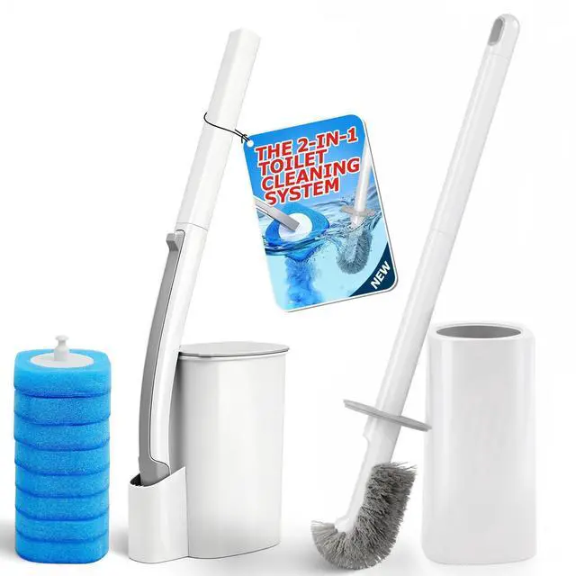 Main image of Disposable Toilet Brush&Toilet Bowl Brush and Holder Set - Toilet Scrubber Brush,Toilet Bowl Cleaners,Household Essentials,Cleaning Supplies,White
