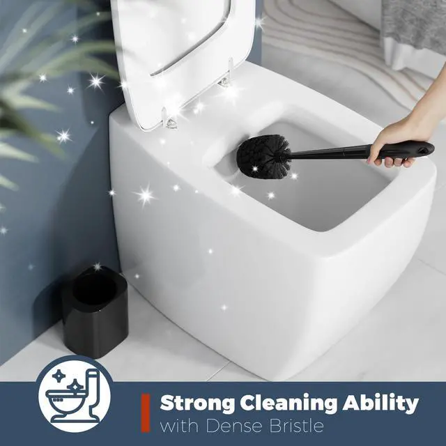 Alt view image 3 of 7 - Toilet Brush and Holder Set, Space Saving, 2 Pack, Black | Bathroom Accessories, Ergonomic Silicone Handle, Dense Bristles, Deep Cleaning, Scrubber, Compact Design