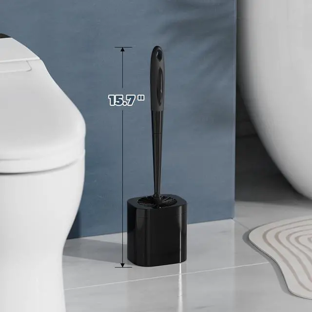 Alt view image 6 of 7 - Toilet Brush and Holder Set, Space Saving, 2 Pack, Black | Bathroom Accessories, Ergonomic Silicone Handle, Dense Bristles, Deep Cleaning, Scrubber, Compact Design