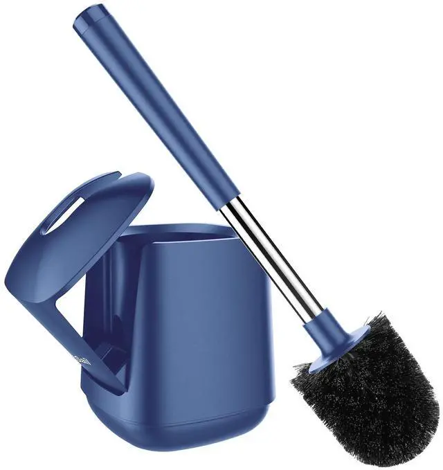 Main image of Toilet Brush and Holder, Self Closing Lid Toilet Bowl Brushes Holder and Extra Long Handle Ventilated Toilet Brush Set for Bathroom Cleaning, Nylon Bristles, Dark & Blue
