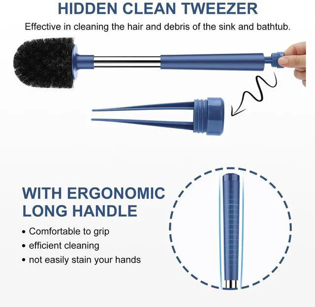 Alt view image 3 of 7 - Toilet Brush and Holder, Self Closing Lid Toilet Bowl Brushes Holder and Extra Long Handle Ventilated Toilet Brush Set for Bathroom Cleaning, Nylon Bristles, Dark & Blue