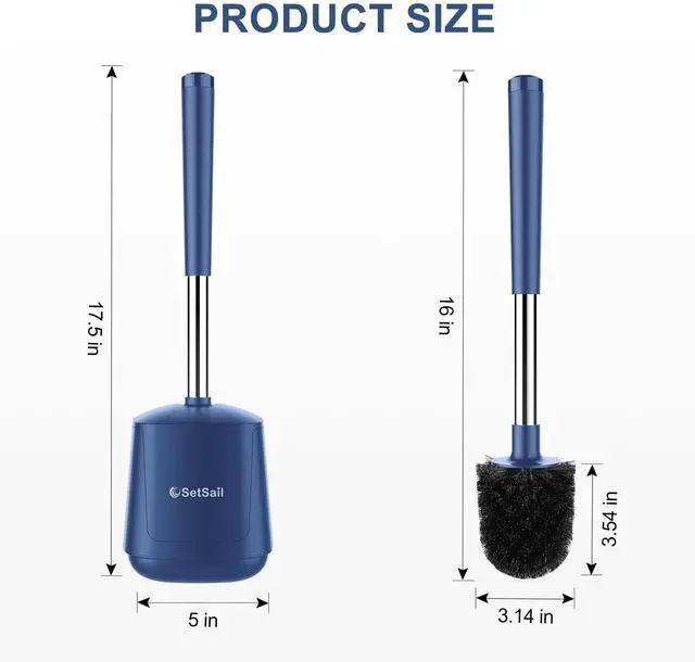 Alt view image 2 of 7 - Toilet Brush and Holder, Self Closing Lid Toilet Bowl Brushes Holder and Extra Long Handle Ventilated Toilet Brush Set for Bathroom Cleaning, Nylon Bristles, Dark & Blue
