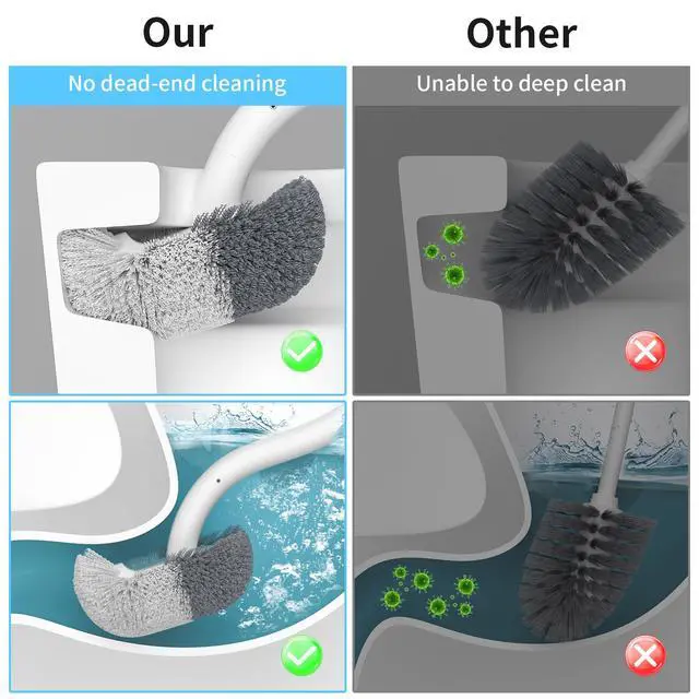 Alt view image 3 of 7 - Bathroom Toilet Bowl Brush and Holder, Curved Design Dismount Toilet Brush for Deep Cleaning Under Rim, Best Toilet Brush Set, CompactToilet BowlCleaner Brush for Bathroom, 1 Pack