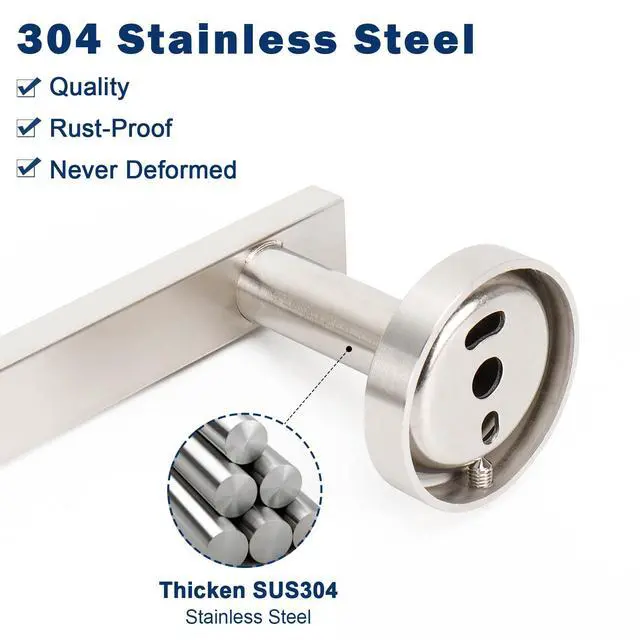 Alt view image 4 of 7 - Square Hand Towel Holder/Towel Ring, Premium SUS304 Stainless Steel Hand Towel Bar Rustproof Wall Mounted Towel Rack for Bathroom/Kitchen, Contemporary Style Bath Accessory (Brushed Nickel)