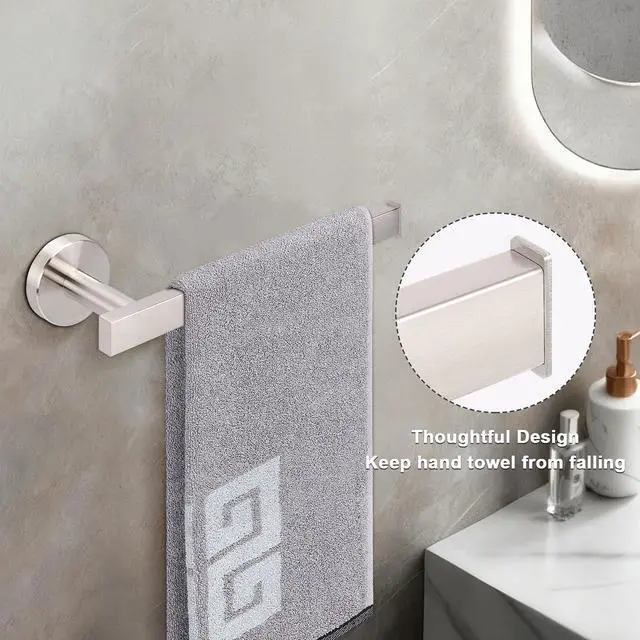 Alt view image 5 of 7 - Square Hand Towel Holder/Towel Ring, Premium SUS304 Stainless Steel Hand Towel Bar Rustproof Wall Mounted Towel Rack for Bathroom/Kitchen, Contemporary Style Bath Accessory (Brushed Nickel)