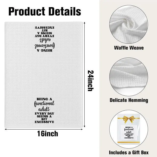 Alt view image 2 of 7 - Funny Dish Towel, Waffle Weave Microfiber Tea Towel, Being A Functional Adult Every Day Seems A Bit Excessive, Sarcastic Kitchen Hand Towel, Gag Gift for Women Friend Sister