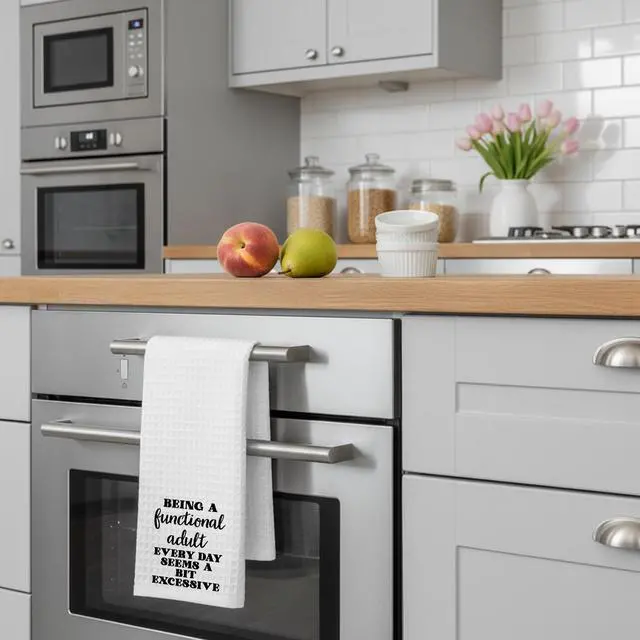 Alt view image 4 of 7 - Funny Dish Towel, Waffle Weave Microfiber Tea Towel, Being A Functional Adult Every Day Seems A Bit Excessive, Sarcastic Kitchen Hand Towel, Gag Gift for Women Friend Sister
