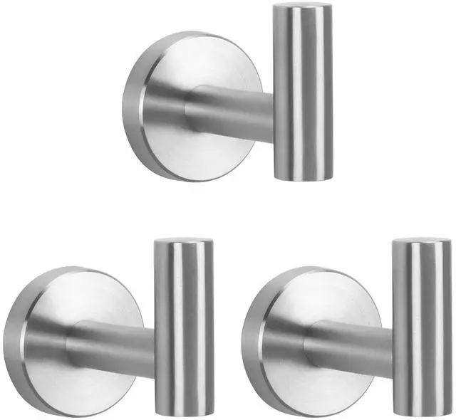 Main image of Bath Towel Hooks- SUS 304 Stainless Steel Robe Hook Holder, Heavy Duty Coat Hook for Bathroom Livingroom Hotel Kitchen Garage, Wall Mounted (Brushed Nickel, 3 Pack)