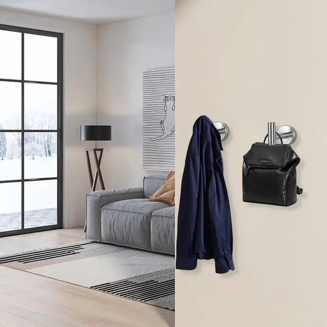 Alt view image 3 of 7 - Bath Towel Hooks- SUS 304 Stainless Steel Robe Hook Holder, Heavy Duty Coat Hook for Bathroom Livingroom Hotel Kitchen Garage, Wall Mounted (Brushed Nickel, 3 Pack)