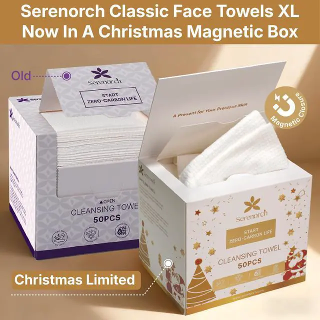Alt view image 2 of 7 - Christmas Disposable Face Towels XL, 50 Count | Ultra Soft Makeup Remover Dry Wipes for Sensitive Skin, Magnetic Gift Box, Stocking Stuffers for Women