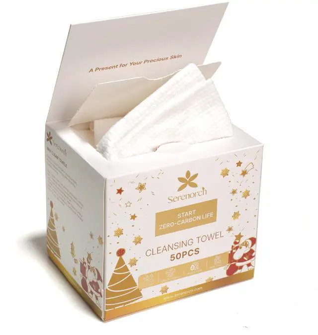 Main image of Christmas Disposable Face Towels XL, 50 Count | Ultra Soft Makeup Remover Dry Wipes for Sensitive Skin, Magnetic Gift Box, Stocking Stuffers for Women