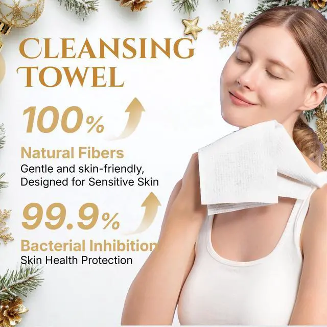 Alt view image 5 of 7 - Christmas Disposable Face Towels XL, 50 Count | Ultra Soft Makeup Remover Dry Wipes for Sensitive Skin, Magnetic Gift Box, Stocking Stuffers for Women