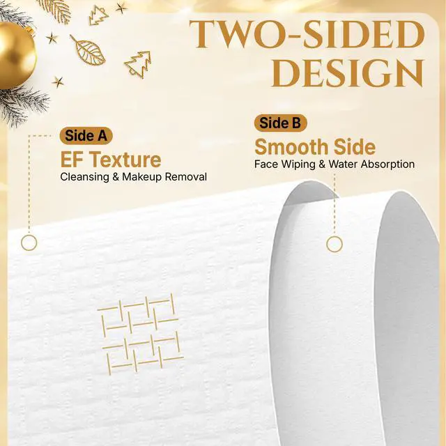 Alt view image 7 of 7 - Christmas Disposable Face Towels XL, 50 Count | Ultra Soft Makeup Remover Dry Wipes for Sensitive Skin, Magnetic Gift Box, Stocking Stuffers for Women