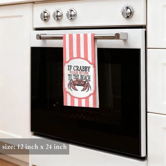 Alt view image 2 of 6 - Coastal Beach Crab Pink Porcelain Kitchen Towels 16x24 Inch, Beach Lover Gifts Dish Tea Towels for Kitchen Decor, Trendy Coastal Decorative Hand Towel for Bathroom