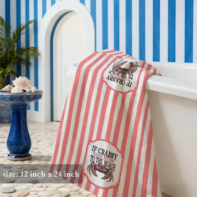 Alt view image 5 of 6 - Coastal Beach Crab Pink Porcelain Kitchen Towels 16x24 Inch, Beach Lover Gifts Dish Tea Towels for Kitchen Decor, Trendy Coastal Decorative Hand Towel for Bathroom