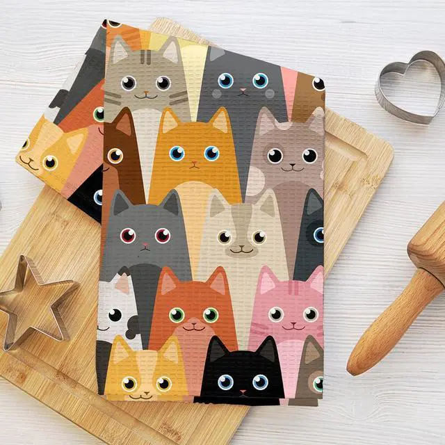 Main image of Cartoon Cat Kitchen Towels, Cat Lover Gifts Dish Towels for Kitchen, Highly Absorbent Hand Towel Tea Towel, 16 x 25 Inch Drying Housewarming Gifts for Women Bestie Mom