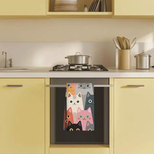 Alt view image 3 of 4 - Cartoon Cat Kitchen Towels, Cat Lover Gifts Dish Towels for Kitchen, Highly Absorbent Hand Towel Tea Towel, 16 x 25 Inch Drying Housewarming Gifts for Women Bestie Mom