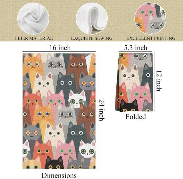 Alt view image 4 of 4 - Cartoon Cat Kitchen Towels, Cat Lover Gifts Dish Towels for Kitchen, Highly Absorbent Hand Towel Tea Towel, 16 x 25 Inch Drying Housewarming Gifts for Women Bestie Mom