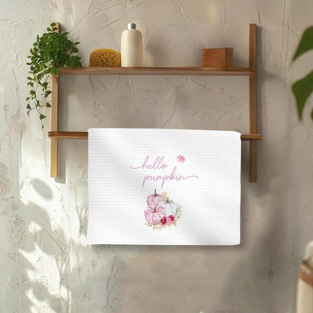 Alt view image 3 of 7 - Fall Pink Pumpkin Kitchen Towels, Fall Pumpkins Hand Towels, Pink Hello Pumpkin Dish Tea Towel for Kitchen Decorative, Autumn Pumpkins Thanksgiving Gifts Bathroom Kitchens Decor, 16x24In