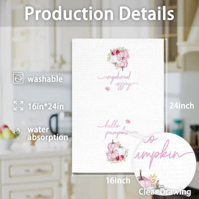 Alt view image 7 of 7 - Fall Pink Pumpkin Kitchen Towels, Fall Pumpkins Hand Towels, Pink Hello Pumpkin Dish Tea Towel for Kitchen Decorative, Autumn Pumpkins Thanksgiving Gifts Bathroom Kitchens Decor, 16x24In