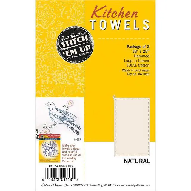 Alt view image 2 of 2 - Stitch 'Em Up Hemmed Kitchen Towels, 18 by 28-Inch, Natural, 2-Pack