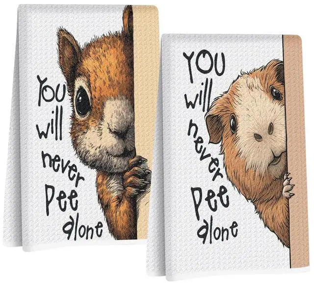 Main image of Funny Squirrel Guinea Pig Hand Towels, You Will Never Pee Alone Hand Towels | Squirrel Guinea Pig Gifts Waffle Weave Tea Towel for Toilet Home Bathroom Decor 24x14 Inch