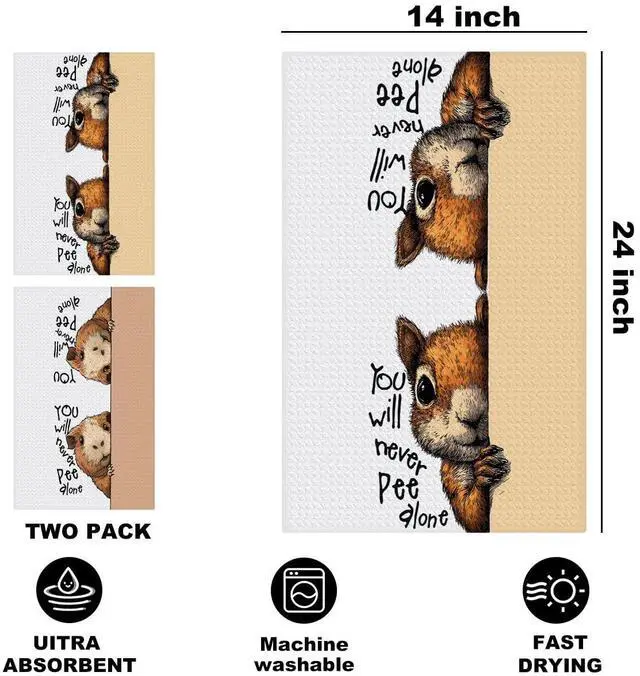 Alt view image 2 of 6 - Funny Squirrel Guinea Pig Hand Towels, You Will Never Pee Alone Hand Towels | Squirrel Guinea Pig Gifts Waffle Weave Tea Towel for Toilet Home Bathroom Decor 24x14 Inch