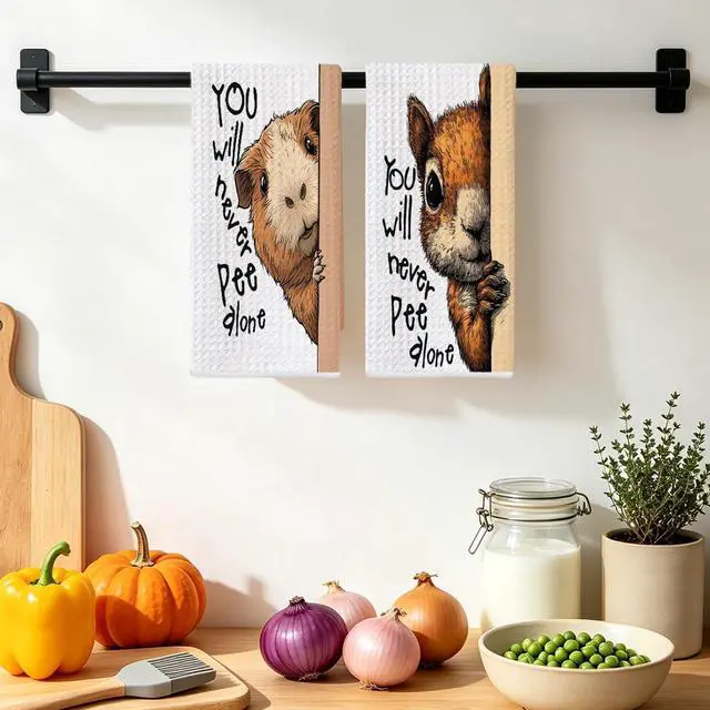 Alt view image 4 of 6 - Funny Squirrel Guinea Pig Hand Towels, You Will Never Pee Alone Hand Towels | Squirrel Guinea Pig Gifts Waffle Weave Tea Towel for Toilet Home Bathroom Decor 24x14 Inch