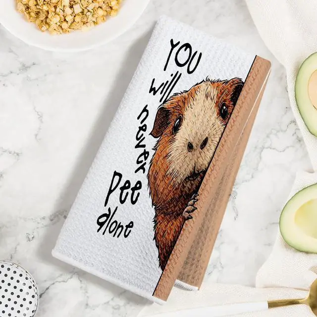 Alt view image 3 of 6 - Funny Squirrel Guinea Pig Hand Towels, You Will Never Pee Alone Hand Towels | Squirrel Guinea Pig Gifts Waffle Weave Tea Towel for Toilet Home Bathroom Decor 24x14 Inch
