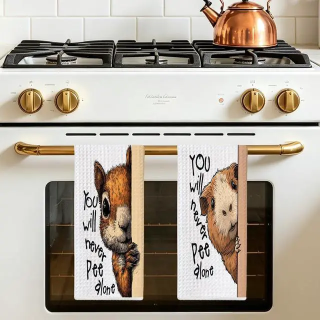 Alt view image 5 of 6 - Funny Squirrel Guinea Pig Hand Towels, You Will Never Pee Alone Hand Towels | Squirrel Guinea Pig Gifts Waffle Weave Tea Towel for Toilet Home Bathroom Decor 24x14 Inch