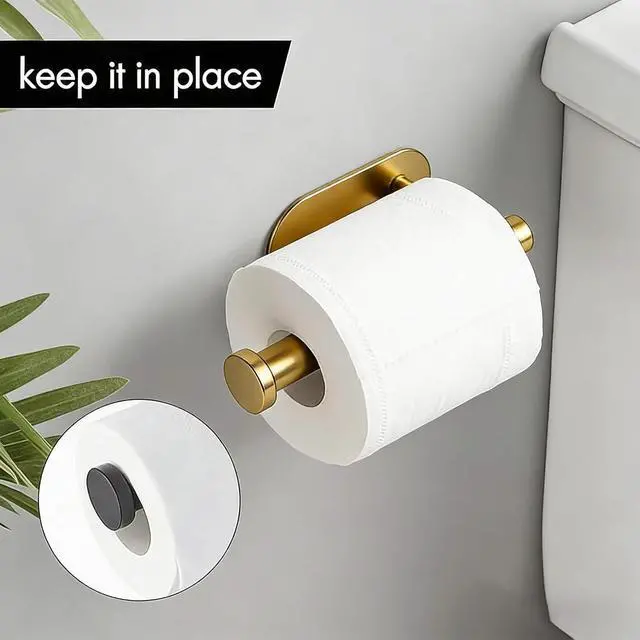 Alt view image 4 of 5 - 1pcs Stainless Steel Paper Towel Holder Toilet Under Cabinet, Available in Adhesive and Screw, Modern Space-Saving Design, Gold