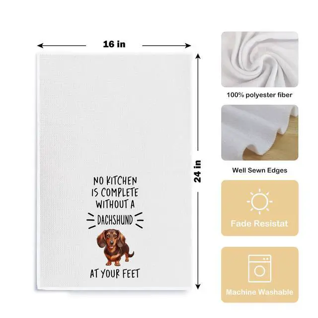 Alt view image 5 of 5 - Dachshund Kitchen Hand Towels - Dachshund Wiener Dog Gifts for Women, Weiner Dog Decor, Dachshund Dish Tea Towels 16 X 24 Inches