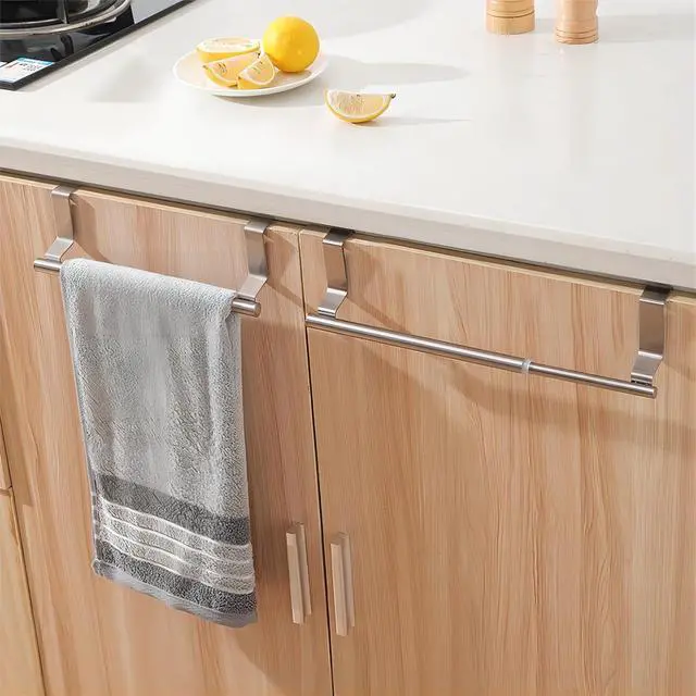 Main image of Stainless Steel Over Door Towel Rack, Adjustable Length, Kitchen Over Cupboard Door Towel Holder