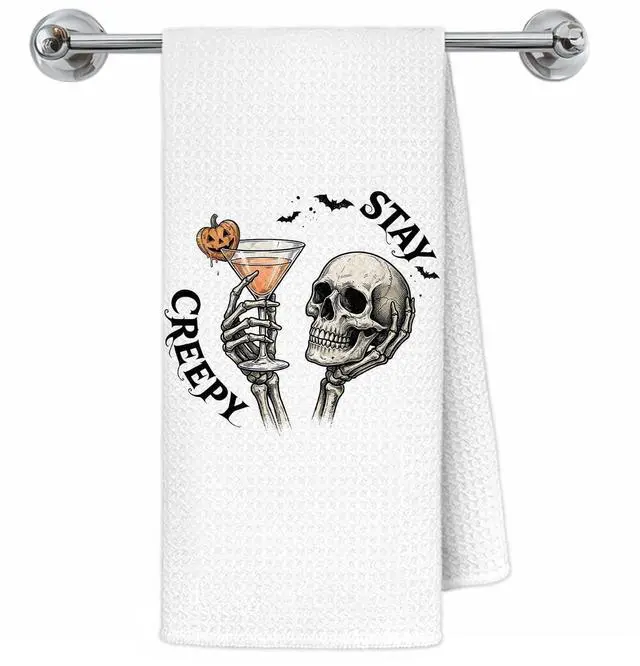 Main image of Funny Gothic Martini Kitchen Dish Towels 16x24 Inch | Funny Skeleton Halloween Pumpkin Drink Decorative Hand Towels for Kitchen Bar Cart,Cocktail Lover Gifts