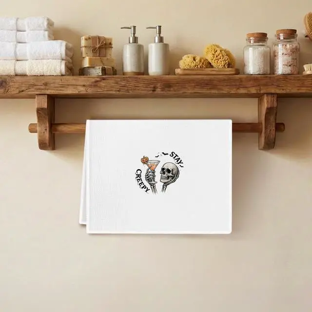 Alt view image 3 of 6 - Funny Gothic Martini Kitchen Dish Towels 16x24 Inch | Funny Skeleton Halloween Pumpkin Drink Decorative Hand Towels for Kitchen Bar Cart,Cocktail Lover Gifts