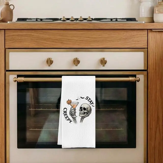 Alt view image 4 of 6 - Funny Gothic Martini Kitchen Dish Towels 16x24 Inch | Funny Skeleton Halloween Pumpkin Drink Decorative Hand Towels for Kitchen Bar Cart,Cocktail Lover Gifts