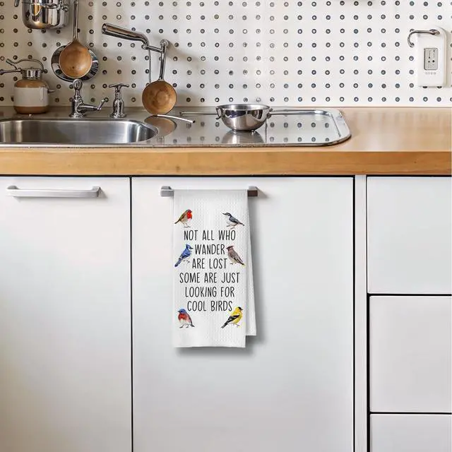 Alt view image 3 of 5 - Bird Gifts Kitchen Towels - Funny Birds Farmhouse Decorative Waffle Dish Towels, Bird Watching Gifts Hand Towel, Birds Tea Towel, 16x24 Inch