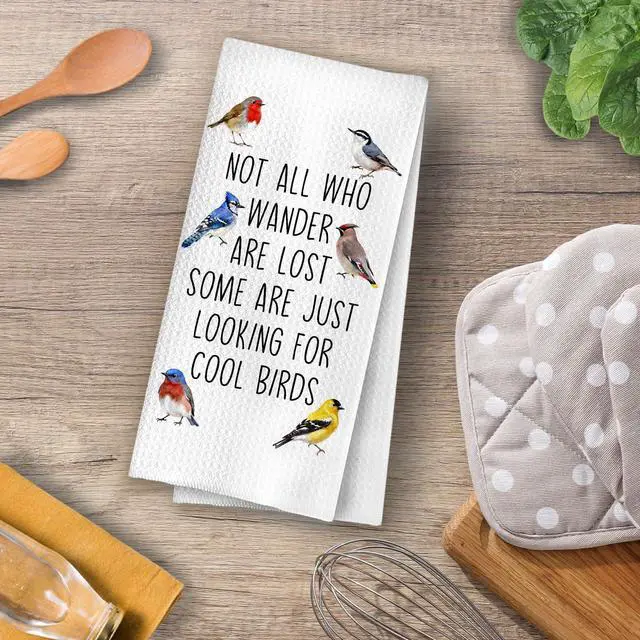 Alt view image 4 of 5 - Bird Gifts Kitchen Towels - Funny Birds Farmhouse Decorative Waffle Dish Towels, Bird Watching Gifts Hand Towel, Birds Tea Towel, 16x24 Inch