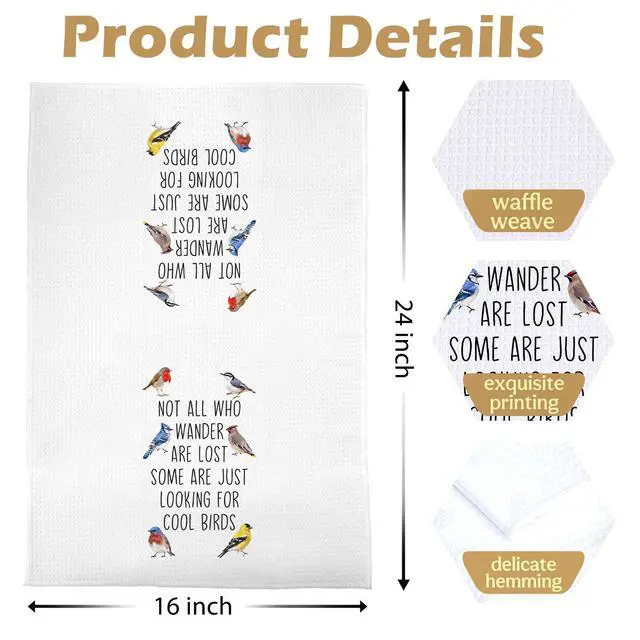 Alt view image 5 of 5 - Bird Gifts Kitchen Towels - Funny Birds Farmhouse Decorative Waffle Dish Towels, Bird Watching Gifts Hand Towel, Birds Tea Towel, 16x24 Inch