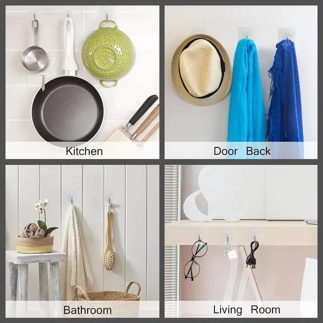 Alt view image 2 of 2 - 10 Pack Adhesive Wall Hooks for Hanging Heavy Duty Towel Coat Hooks Waterproof Transparent Hook for Bathroom Shower Kitchen Keys Door Outdoor Home Improvement Utility Hook
