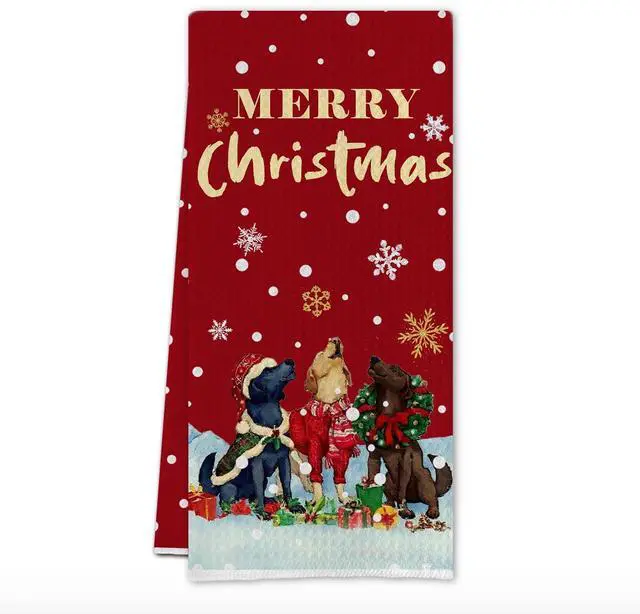 Main image of Christmas Labrador Retriever Kitchen Towels, Gifts for Labrador Dog Lovers Dish Tea Towels, Winter Christmas Lab Dog Decorative Hand Towel for Kitchen Bathroom, 16x24 Inch