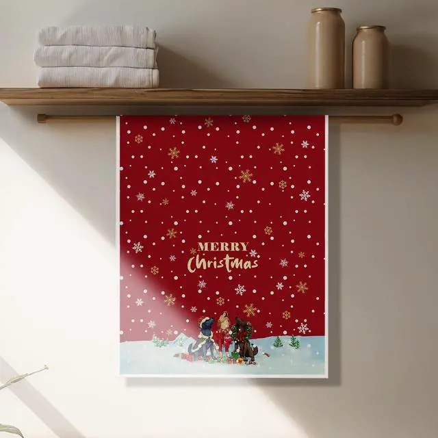 Alt view image 2 of 6 - Christmas Labrador Retriever Kitchen Towels, Gifts for Labrador Dog Lovers Dish Tea Towels, Winter Christmas Lab Dog Decorative Hand Towel for Kitchen Bathroom, 16x24 Inch