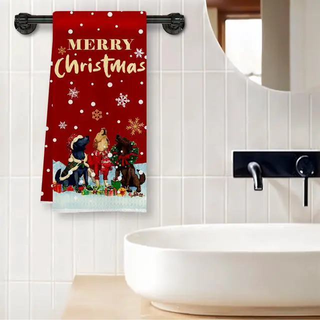 Alt view image 3 of 6 - Christmas Labrador Retriever Kitchen Towels, Gifts for Labrador Dog Lovers Dish Tea Towels, Winter Christmas Lab Dog Decorative Hand Towel for Kitchen Bathroom, 16x24 Inch