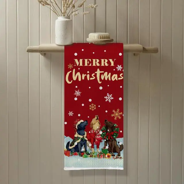 Alt view image 4 of 6 - Christmas Labrador Retriever Kitchen Towels, Gifts for Labrador Dog Lovers Dish Tea Towels, Winter Christmas Lab Dog Decorative Hand Towel for Kitchen Bathroom, 16x24 Inch