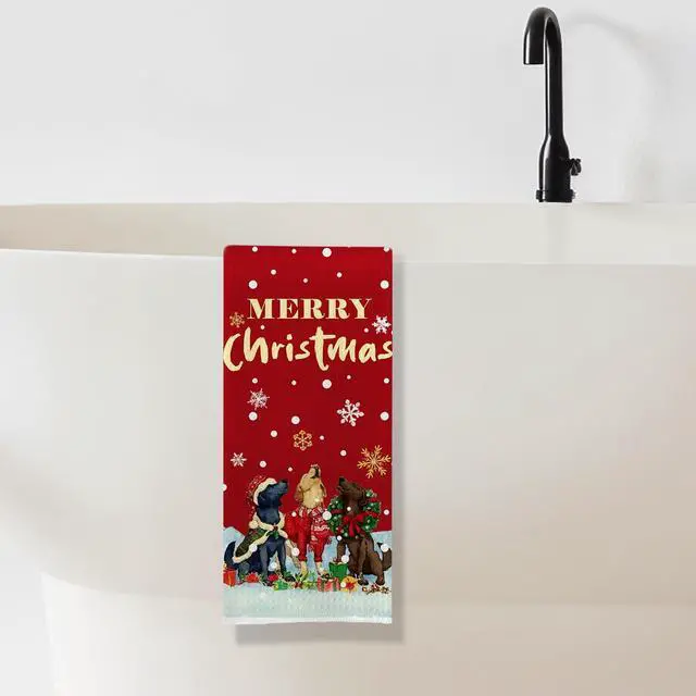 Alt view image 5 of 6 - Christmas Labrador Retriever Kitchen Towels, Gifts for Labrador Dog Lovers Dish Tea Towels, Winter Christmas Lab Dog Decorative Hand Towel for Kitchen Bathroom, 16x24 Inch