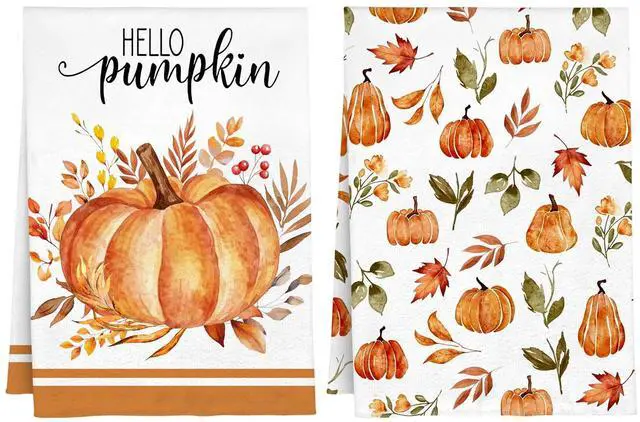 Main image of Fall Dish Towels Thanksgiving Kitchen Towels and Dishcloths Sets Pumpkin Bathroom Hand Towels Farmhouse Tea Towel Orange Dish Rags for Washing Dishes Counter Bar Holiday Home Decorative Hostess Gifts